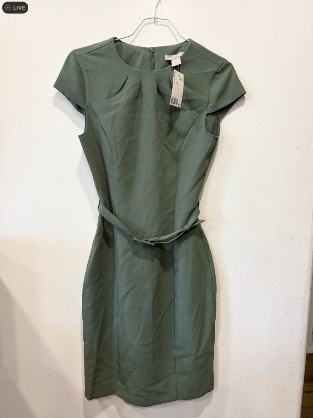 NWT H&M Belted Midi Office Dress Cap Sleeve Green - Size XXS - Picture 8 of 14